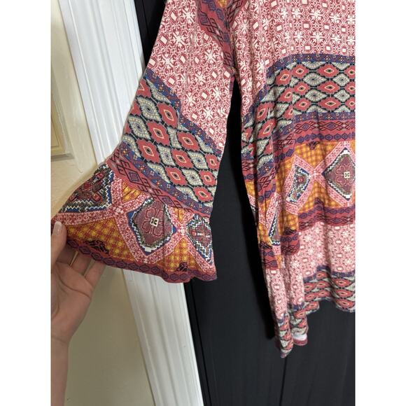 YAHADA MULTICOLORED  Tunic Blouse Boho Cottage Soft Light Weight Bell Sleeve 1X - Picture 7 of 9